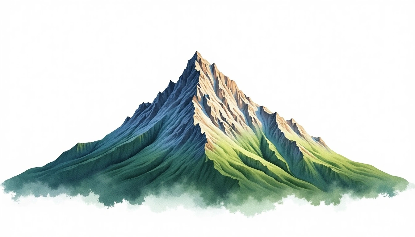 Blue Mountain Peak — 2,256m — Jamaica — watercolor illustration