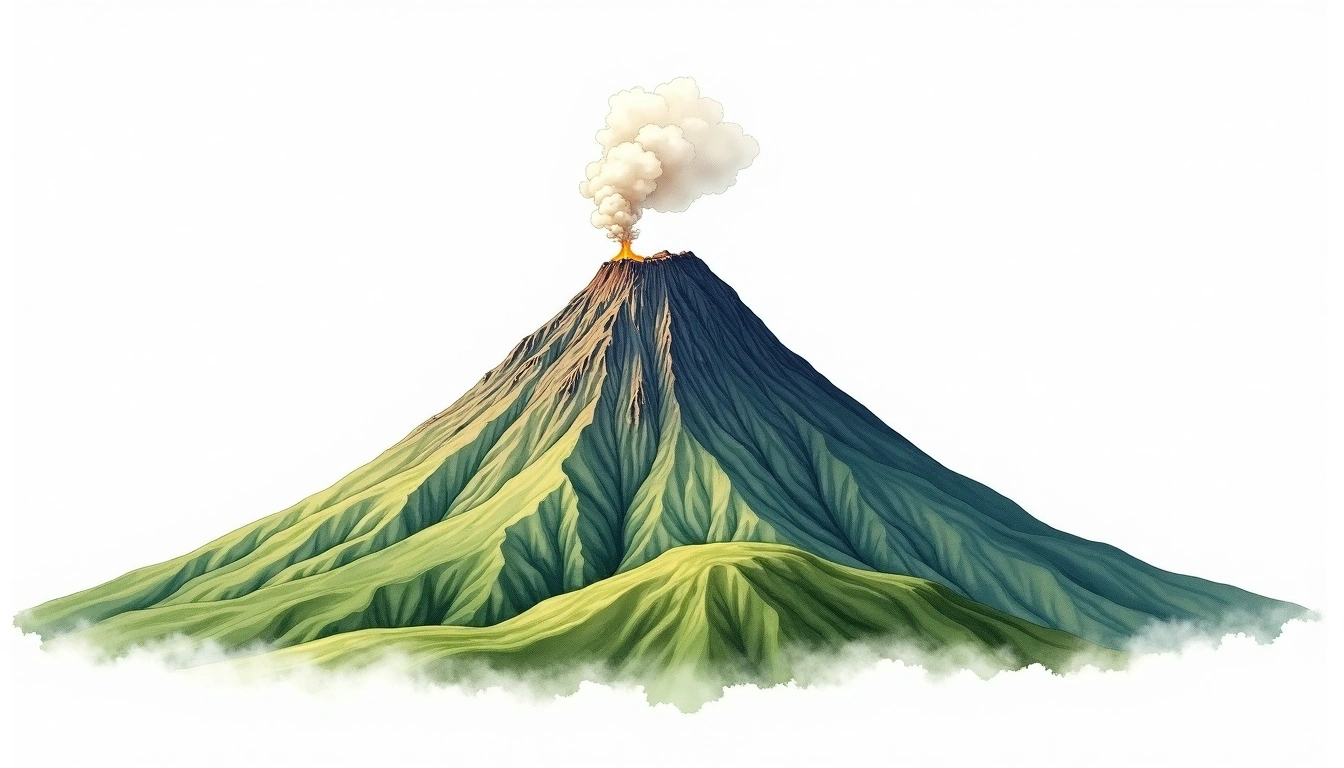 Mount Cameroon Fako Peak — 4,040m — Cameroon — watercolor illustration