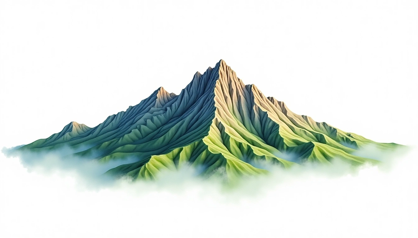 Federation Peak — 1,224m — Australia — watercolor illustration