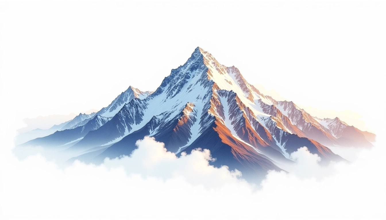 Gangkhar Puensum — 7,570m — Bhutan — watercolor illustration