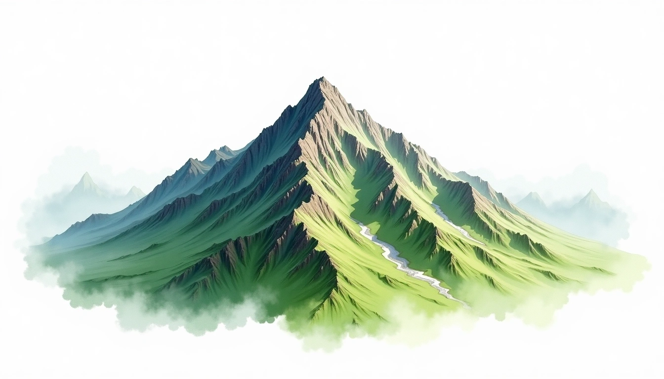 Ganshu Feng — 3,158m — Taiwan — watercolor illustration