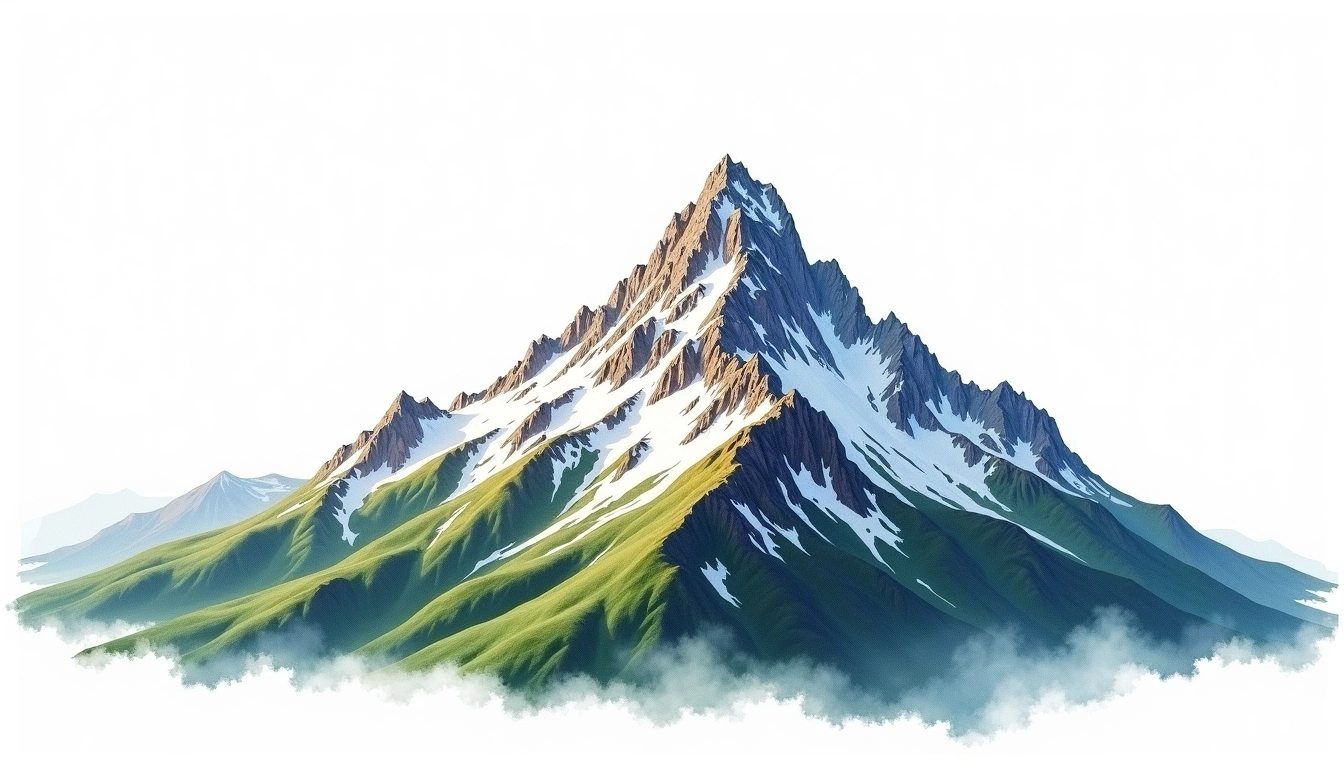 Gora Pik Grandiozniy — 2,922m — Russia — watercolor illustration