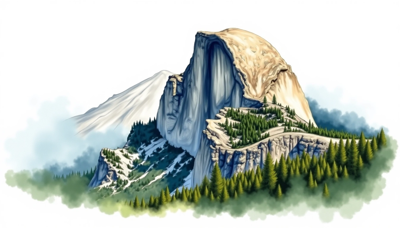 Half Dome — 2,693m — United States — watercolor illustration