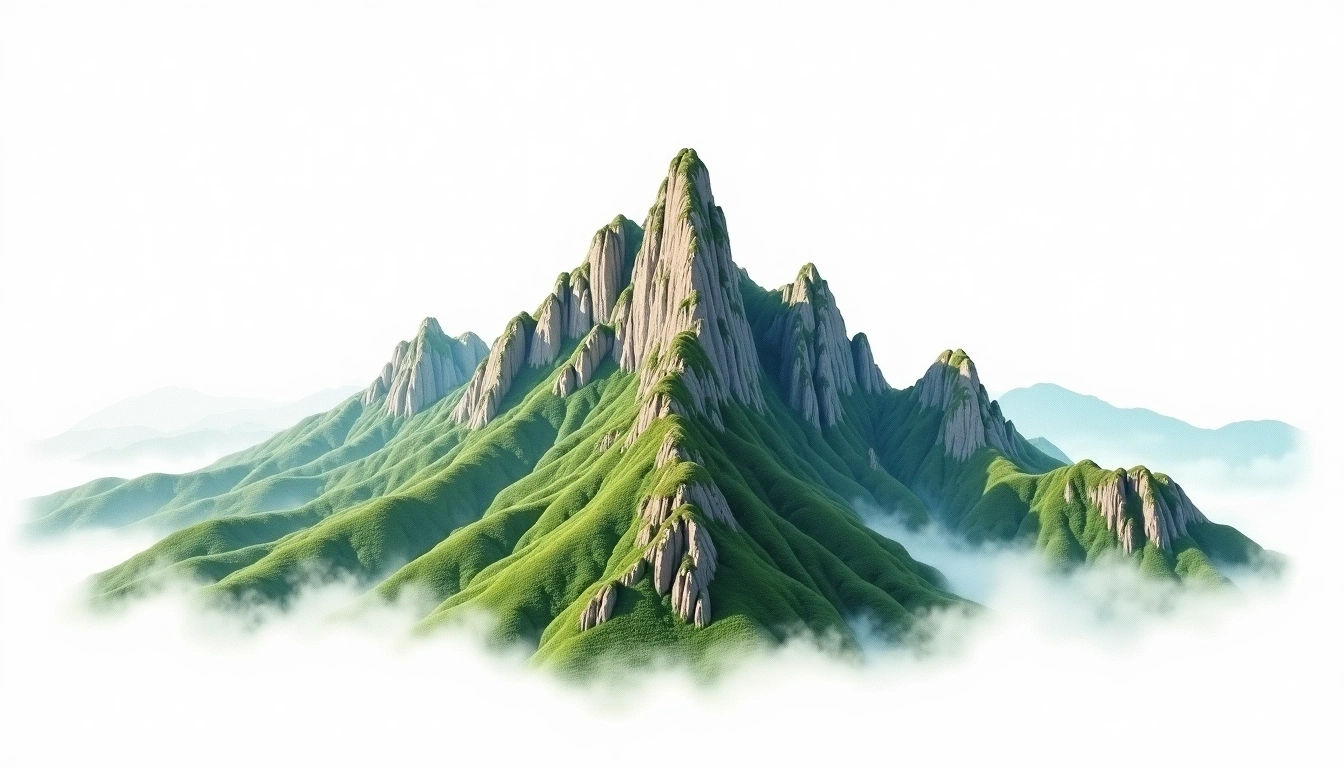 Huangshan — 1,864m — China — watercolor illustration