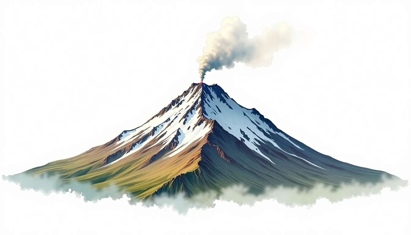 Ichinsky Volcano — 3,621m — Russia — watercolor illustration