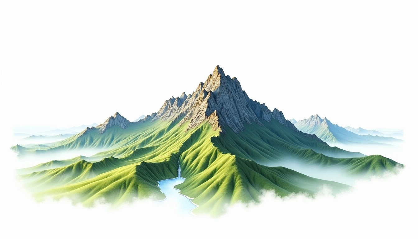 Junda Shan — 3,263m — Taiwan — watercolor illustration