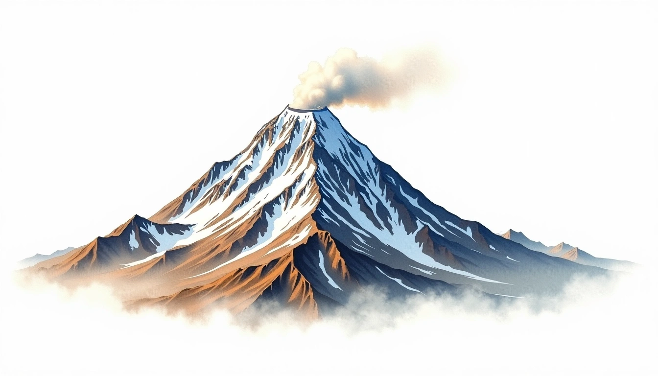 Klyuchevskaya Sopka — 4,750m — Russia — watercolor illustration