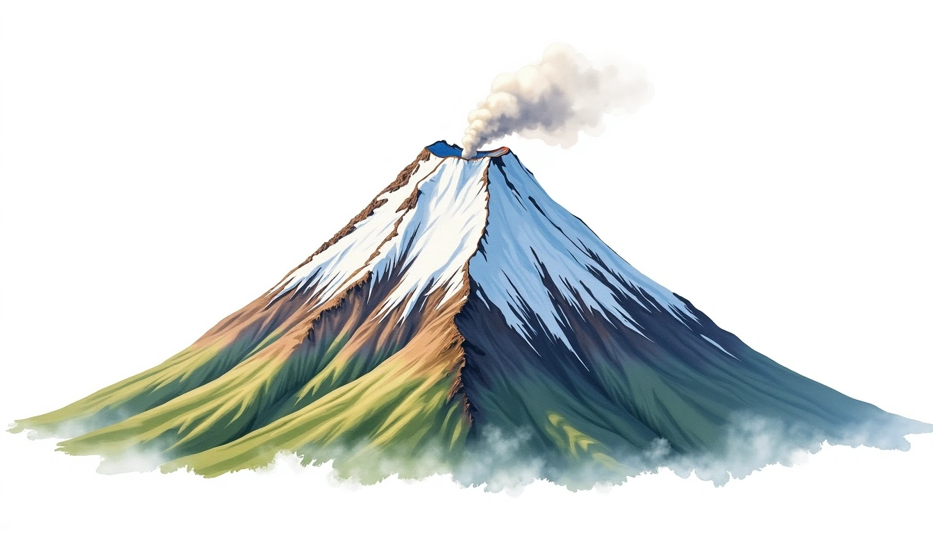 Koryaksky Volcano — 3,456m — Russia — watercolor illustration