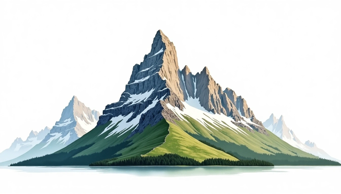 Fiordland Peaks — 1,683m — New Zealand — watercolor illustration