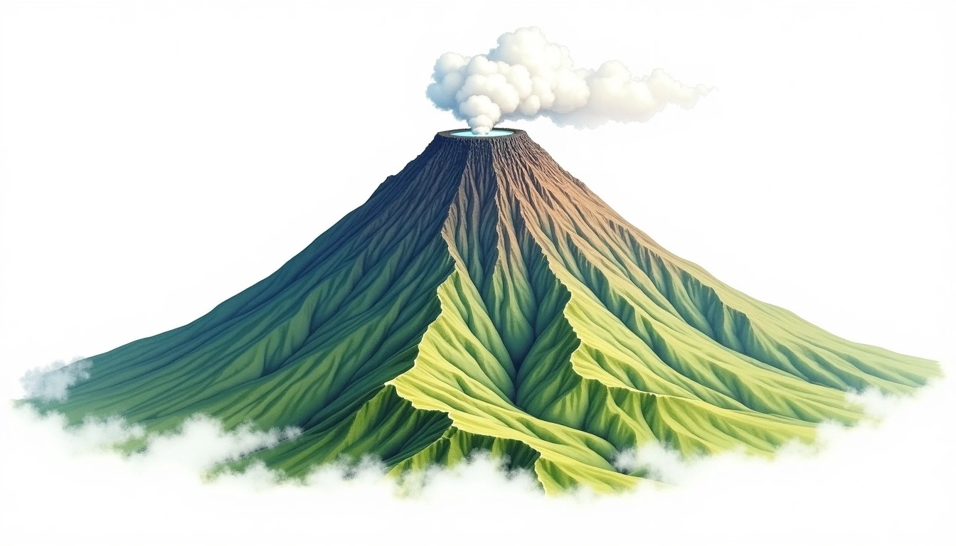 Mount Arjuno — 3,339m — Indonesia — watercolor illustration
