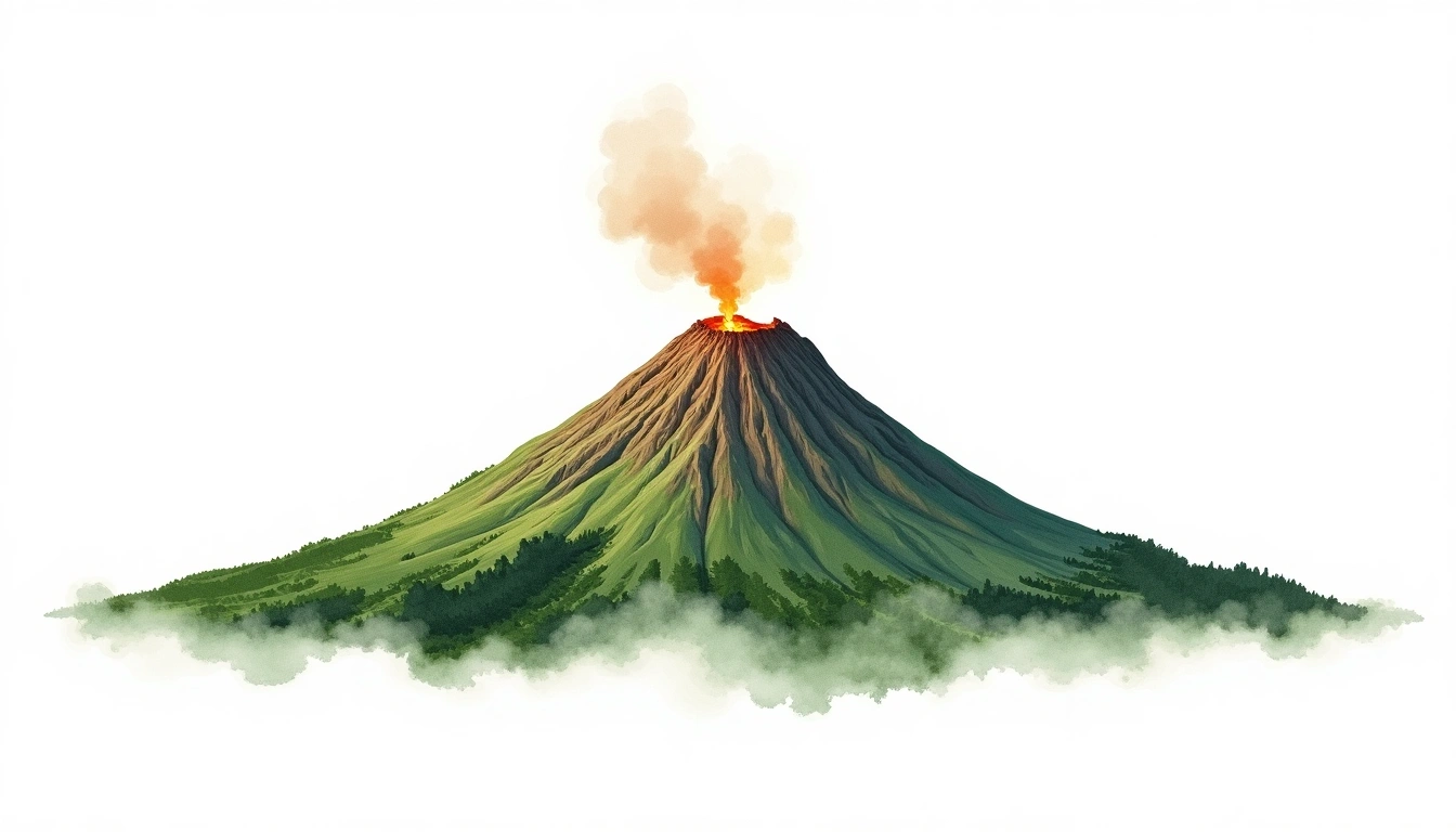 Mount Bagana — 1,855m — Papua New Guinea — watercolor illustration