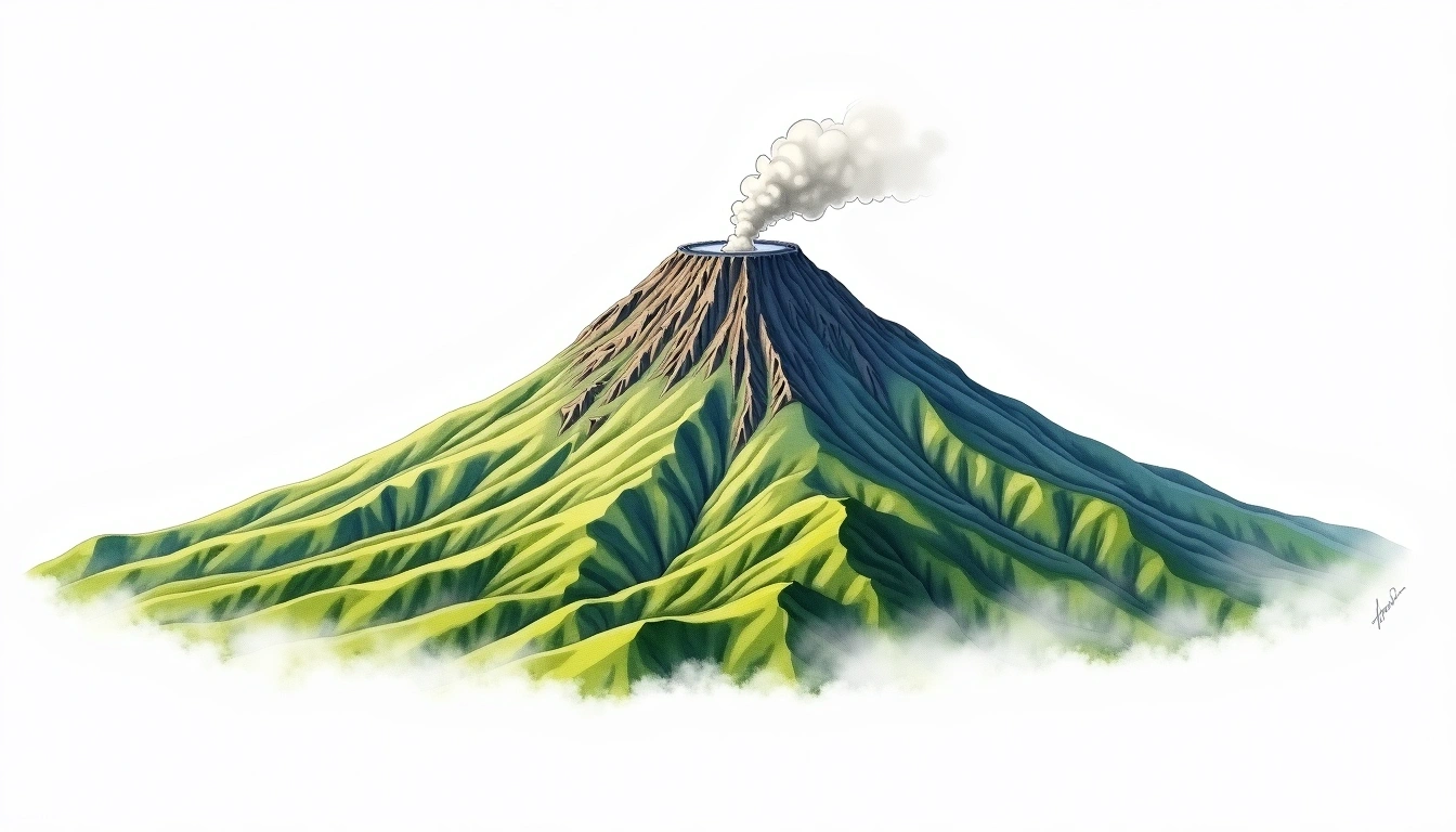 Mount Bisoke — 3,711m — Rwanda — watercolor illustration