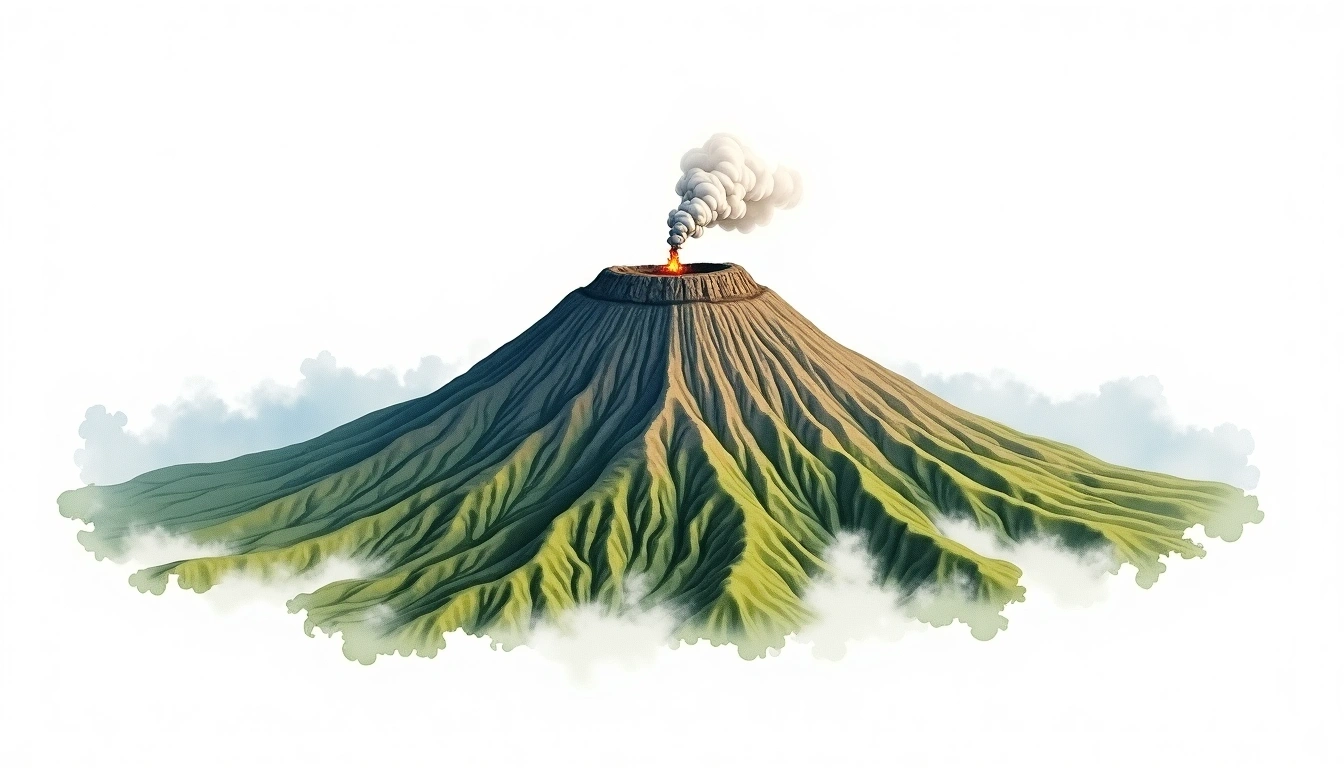 Mount Bromo — 2,329m — Indonesia — watercolor illustration