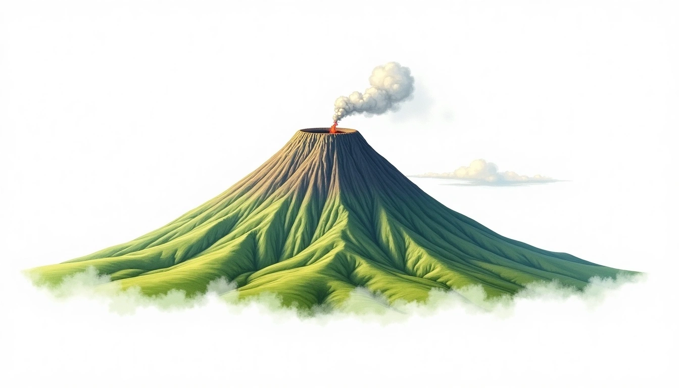 Mount Cameroon — 4,040m — Cameroon — watercolor illustration