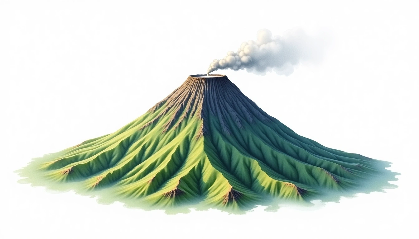 Mount Ciremai — 3,078m — Indonesia — watercolor illustration