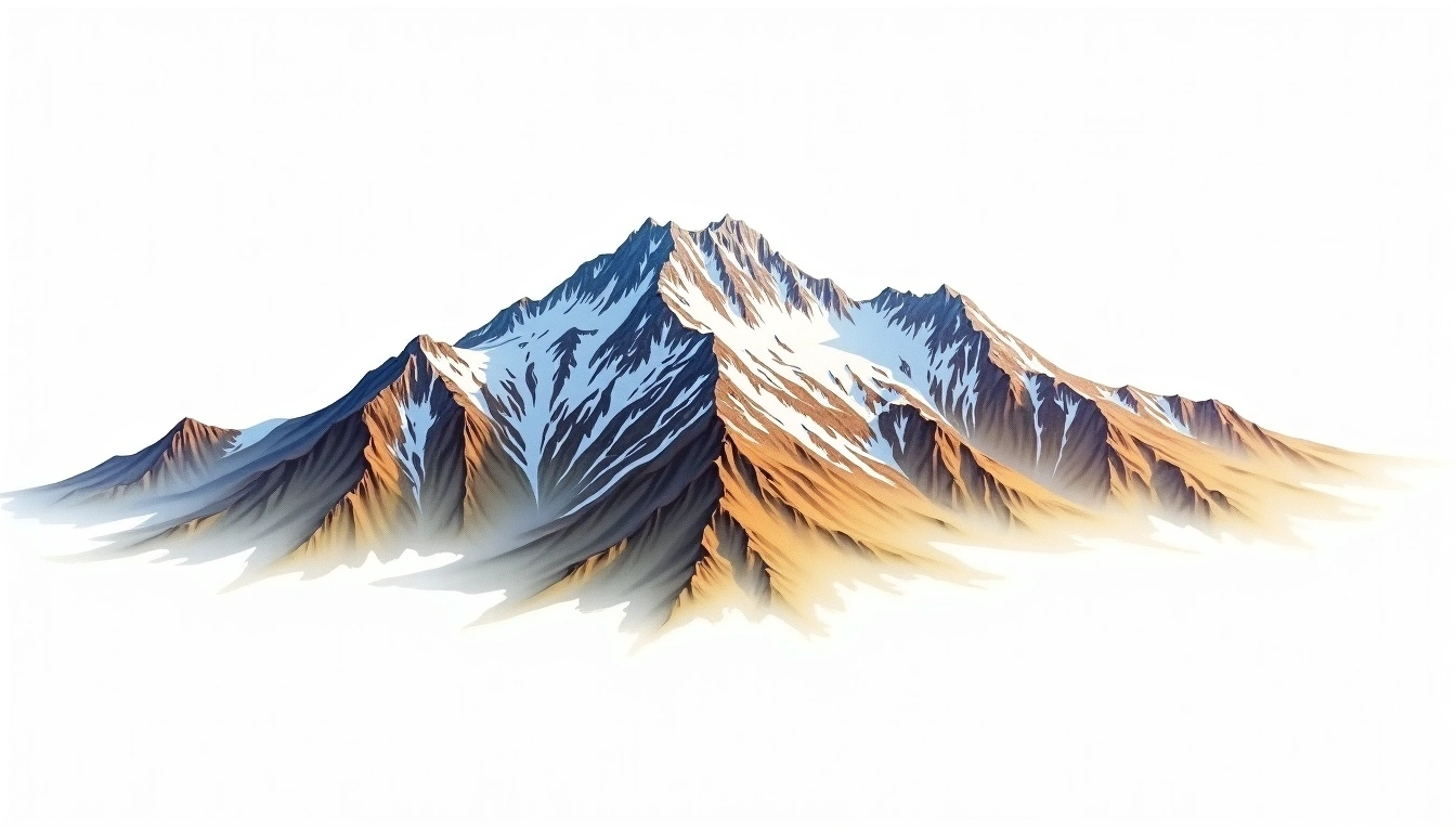 Mount Dampier — 3,440m — New Zealand — watercolor illustration