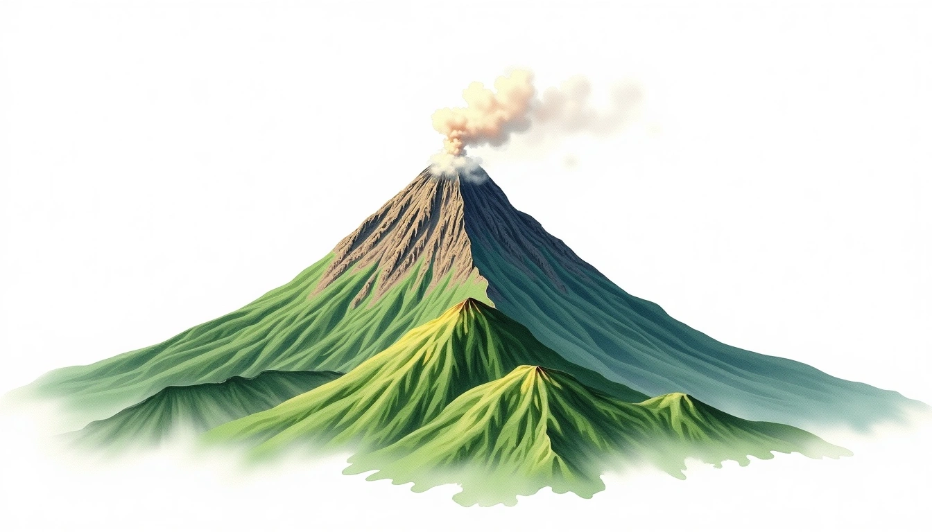 Mount Dempo — 3,173m — Indonesia — watercolor illustration