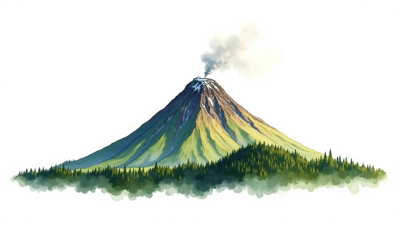 Mount Egmont Taranaki — 2,518m — New Zealand — watercolor illustration