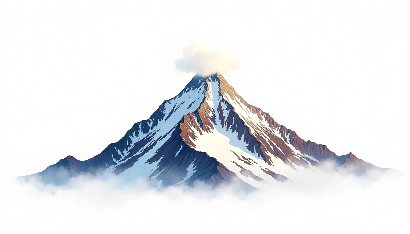 Mount Erebus — 3,794m — Antarctica — watercolor illustration