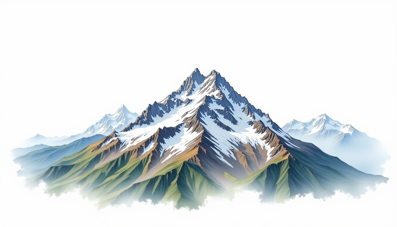 Mount Fairweather — 4,663m — Canada — watercolor illustration