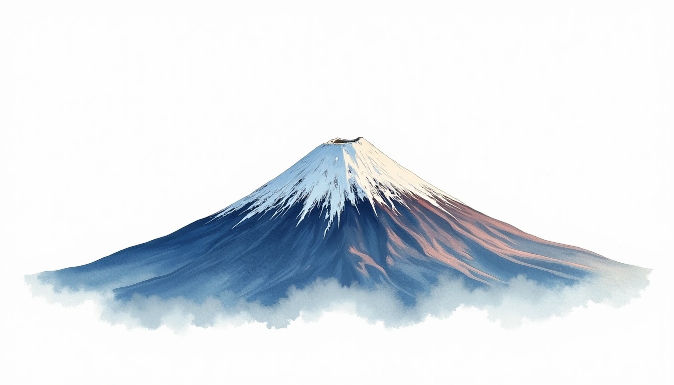 Mount Fuji — 3,776m — Japan — watercolor illustration