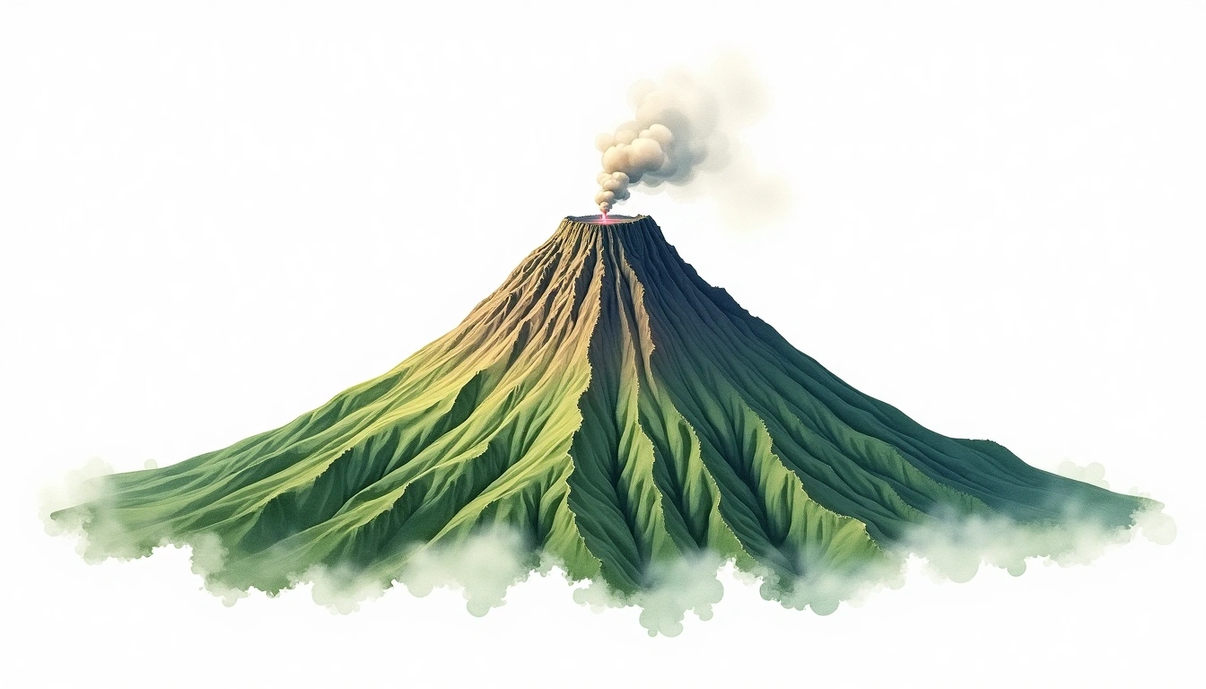 Mount Gede — 2,958m — Indonesia — watercolor illustration