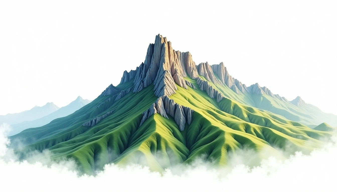 Mount Hua — 2,154m — China — watercolor illustration