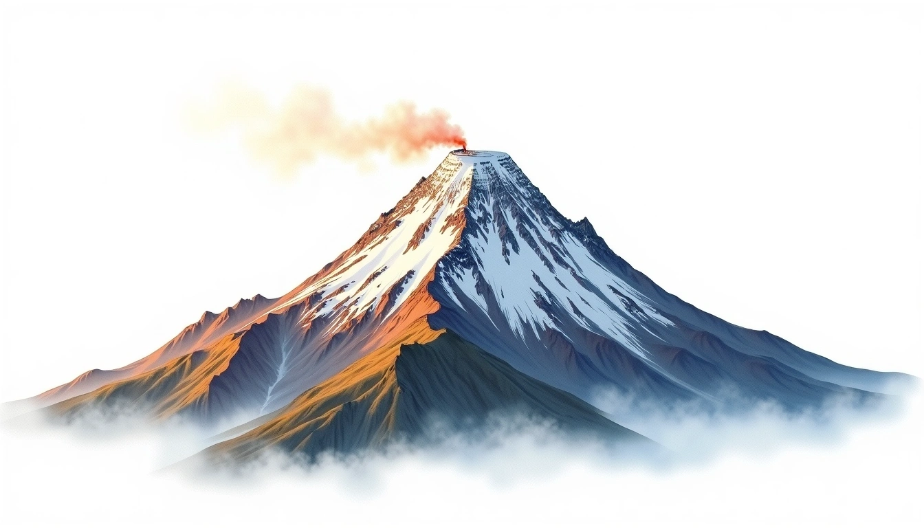 Mount Iliamna — 3,054m — United States — watercolor illustration