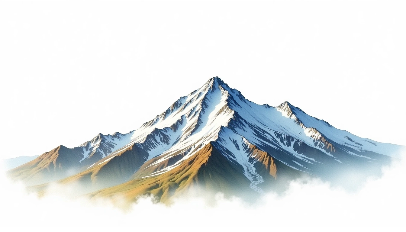 Mount Kennedy — 4,250m — Canada — watercolor illustration