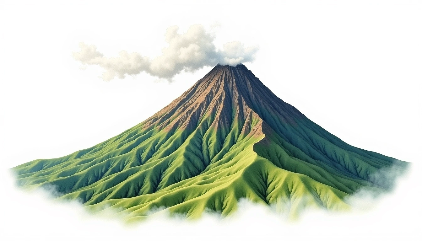 Mount Kerinci — 3,805m — Indonesia — watercolor illustration