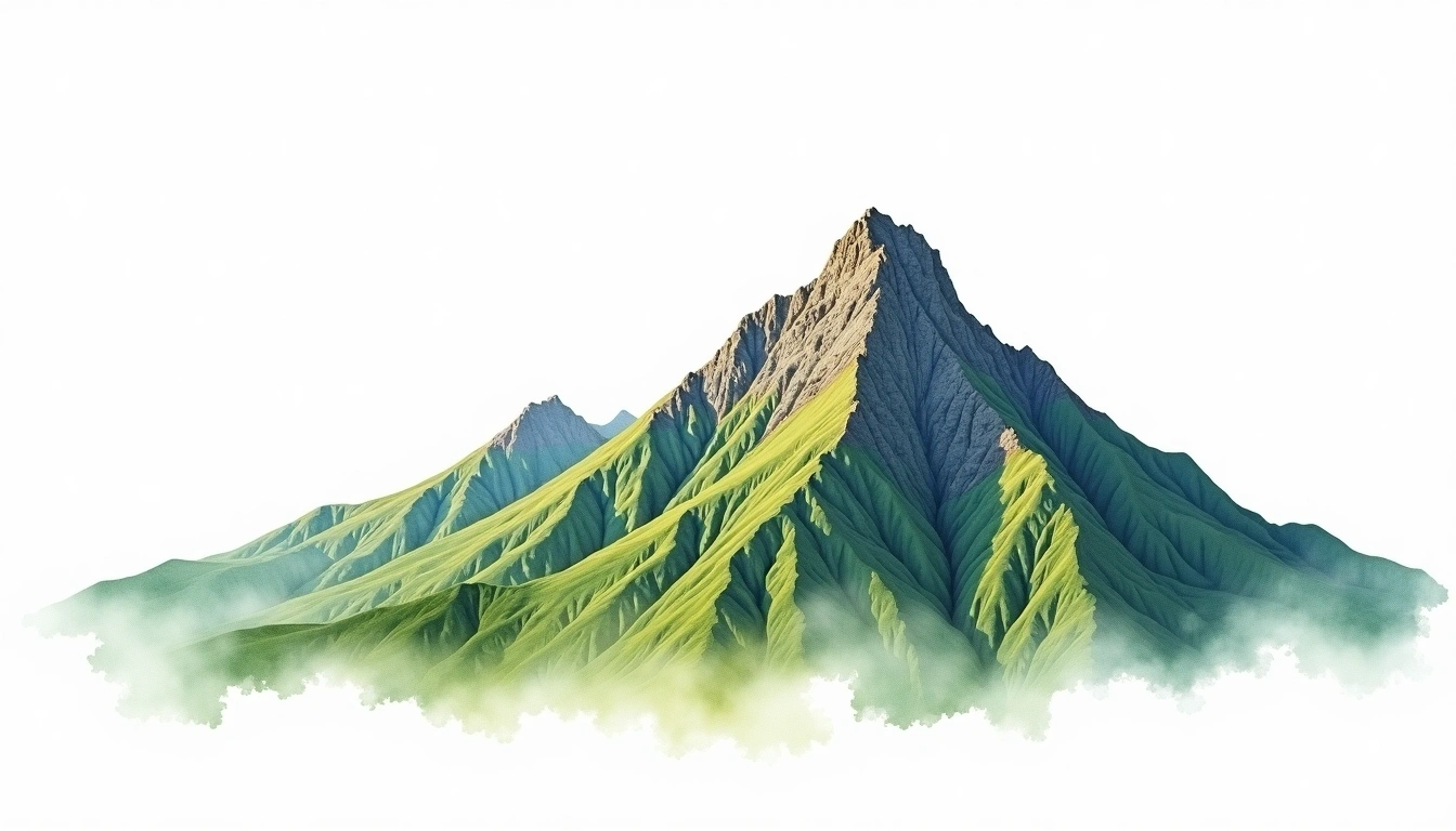 Mount Kinabalu — 4,095m — Malaysia — watercolor illustration