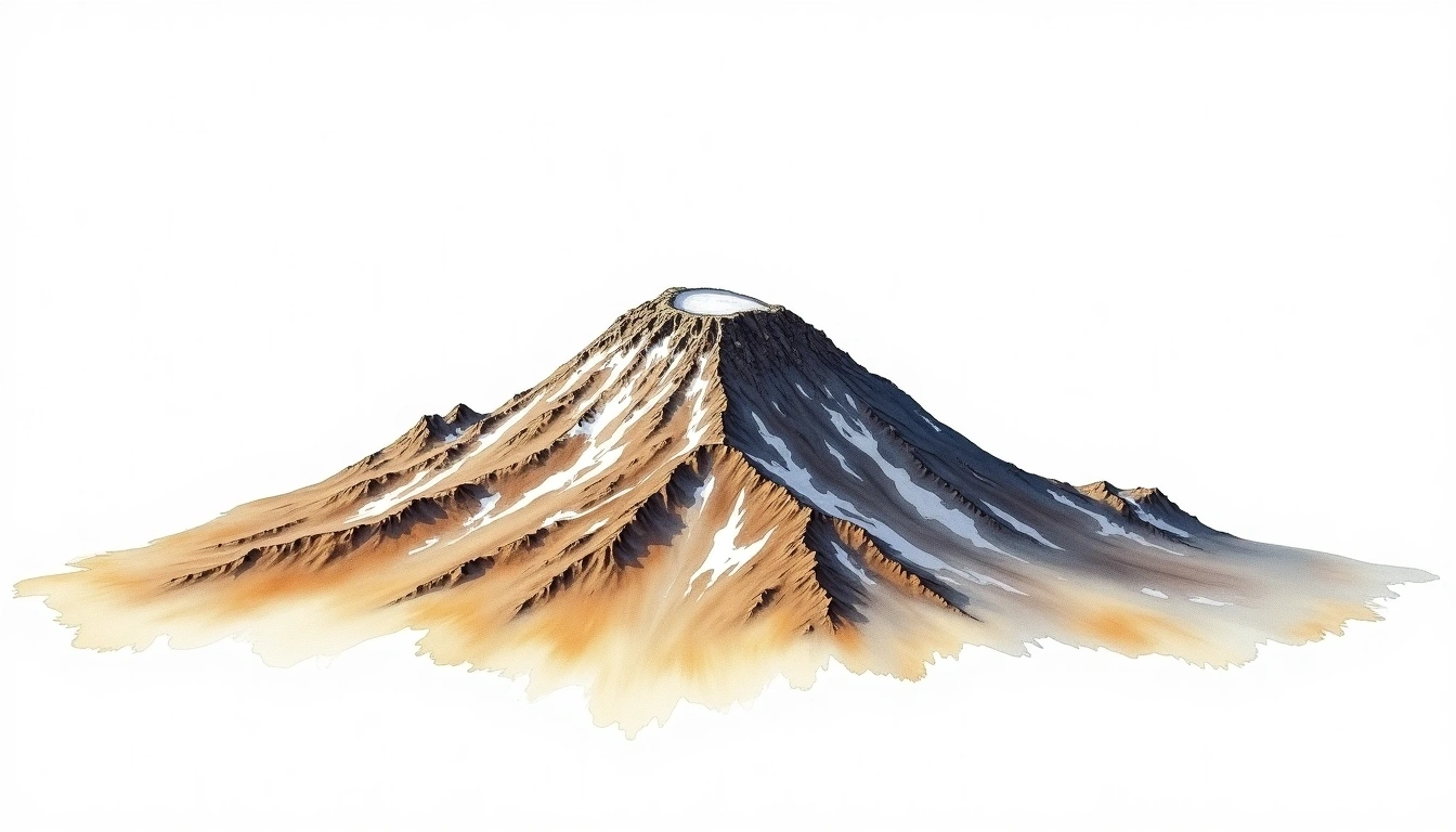 Mount Lassen — 3,187m — United States — watercolor illustration