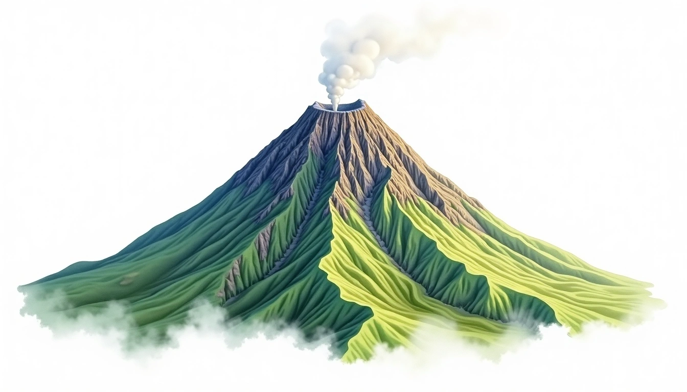Mount Lawu — 3,265m — Indonesia — watercolor illustration