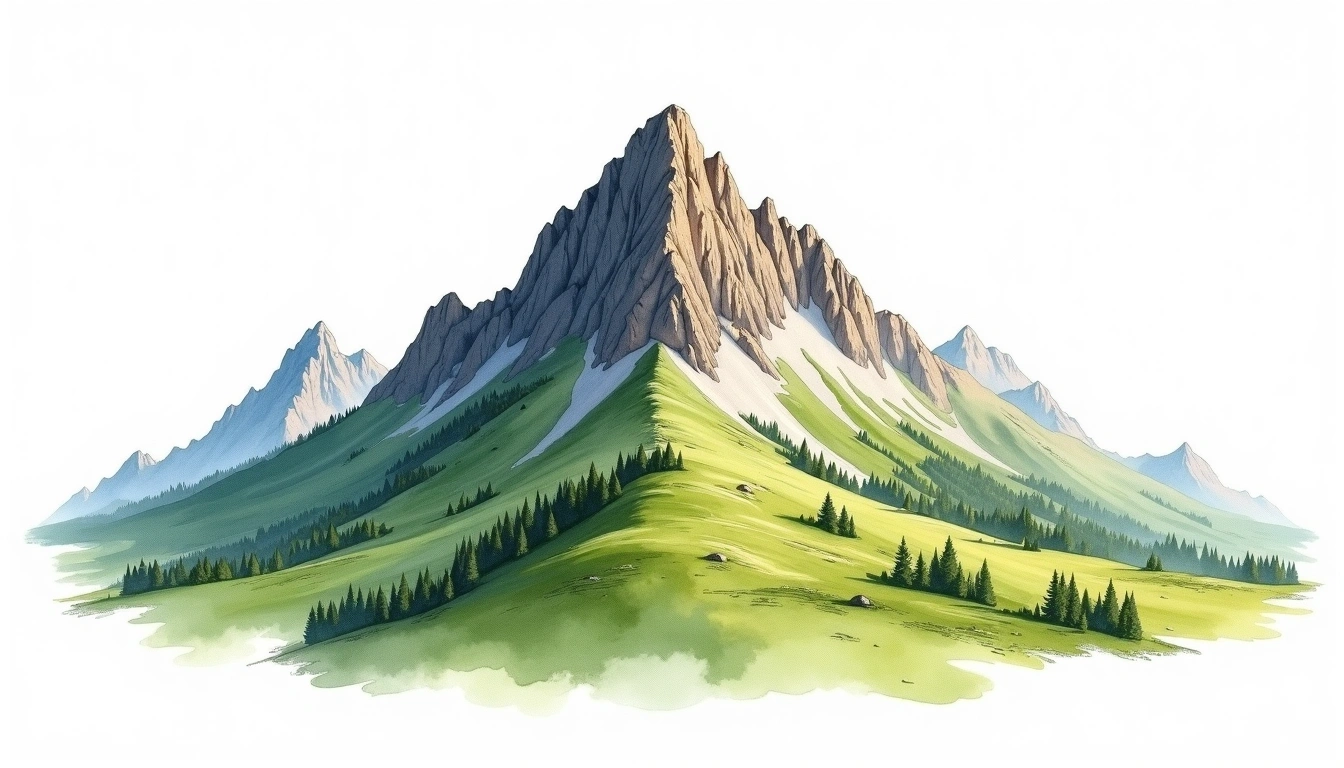 Mount Loolmalasin — 3,648m — Tanzania — watercolor illustration