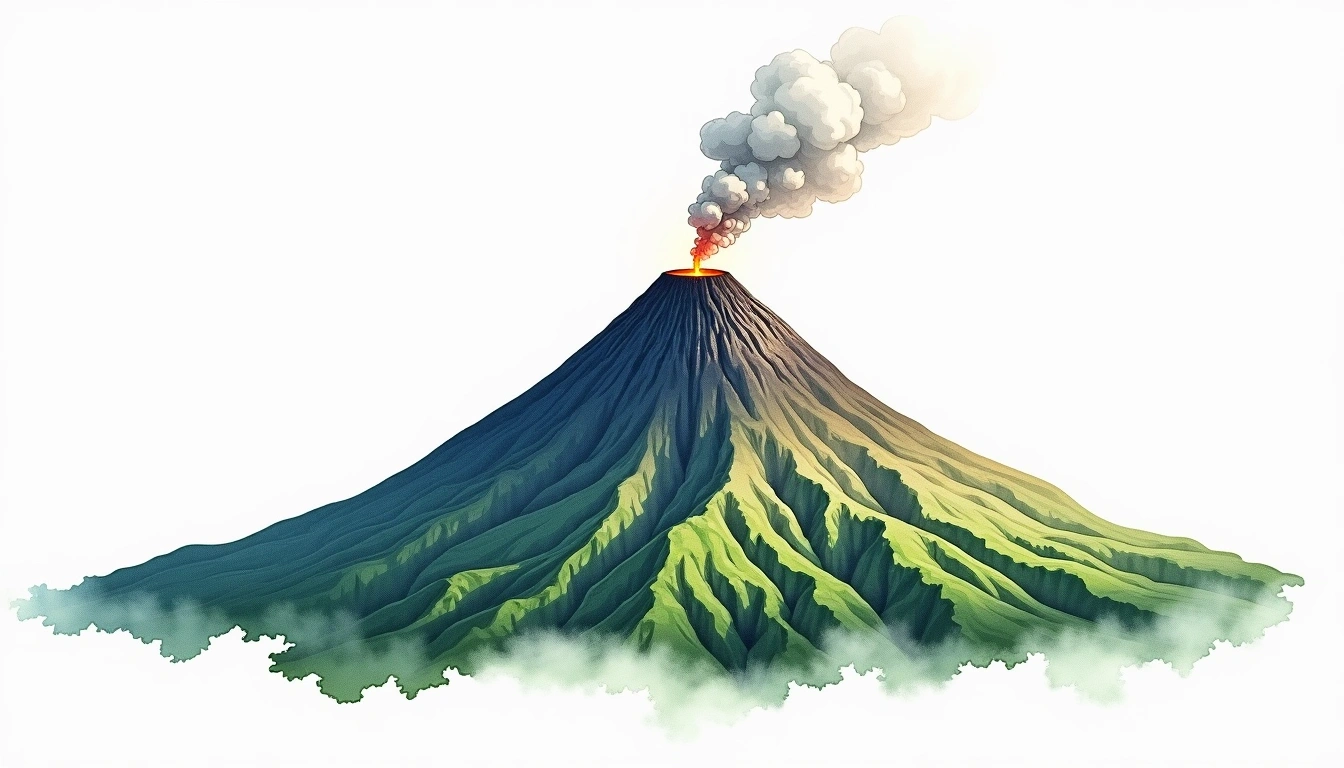 Mount Merapi — 2,930m — Indonesia — watercolor illustration