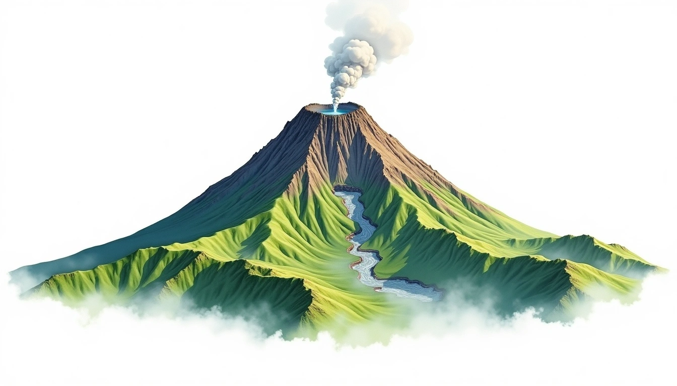 Mount Pangrango — 3,019m — Indonesia — watercolor illustration