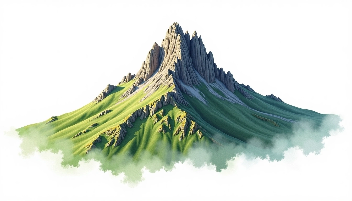 Mount Pelee — 1,394m — Martinique — watercolor illustration