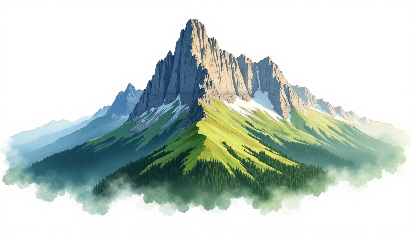 Mount Pilatus — 2,128m — Switzerland — watercolor illustration