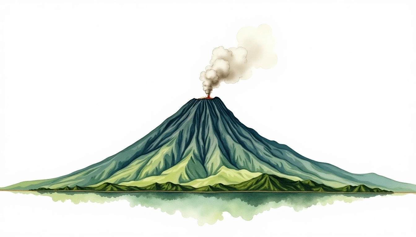 Mount Pinatubo — 1,486m — Philippines — watercolor illustration
