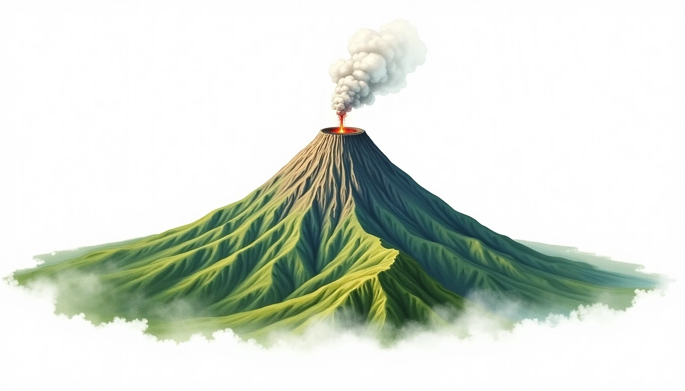 Mount Popa — 1,518m — Myanmar — watercolor illustration