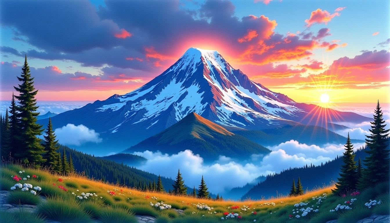 Mount Rainier — 4,392m — United States — watercolor illustration