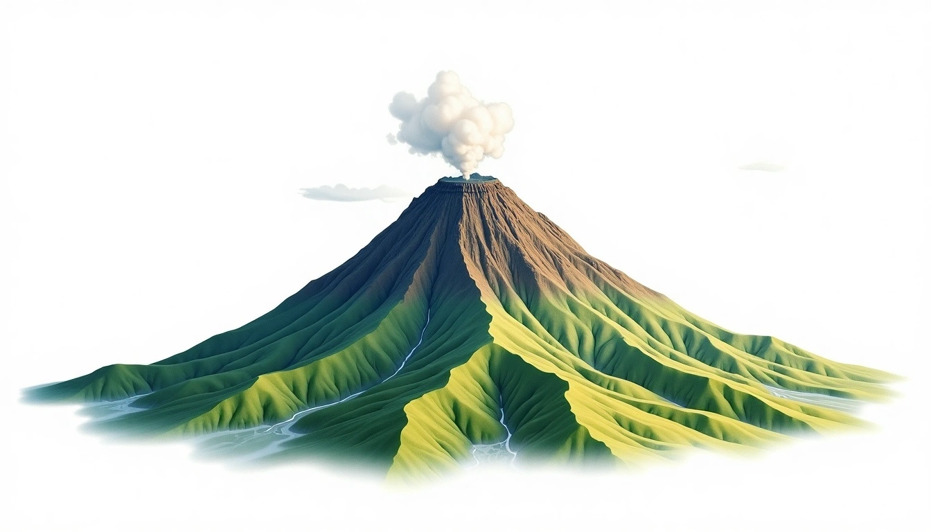 Mount Raung — 3,332m — Indonesia — watercolor illustration