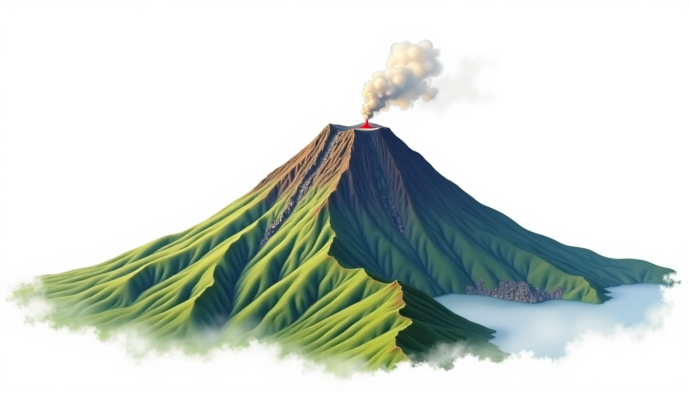 Mount Rinjani — 3,726m — Indonesia — watercolor illustration