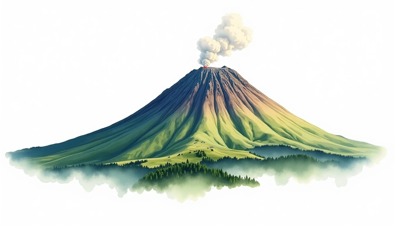 Mount Ruapehu — 2,797m — New Zealand — watercolor illustration