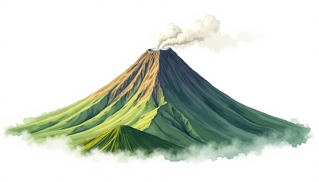 Mount Sabyinyo — 3,634m — Rwanda — watercolor illustration