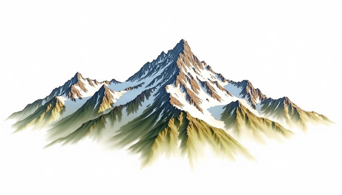 Mount Silberhorn — 3,300m — New Zealand — watercolor illustration