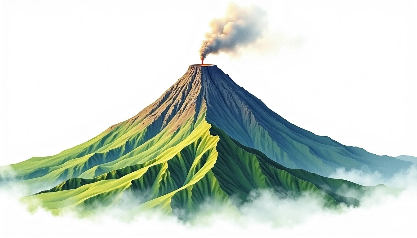 Mount Slamet — 3,428m — Indonesia — watercolor illustration