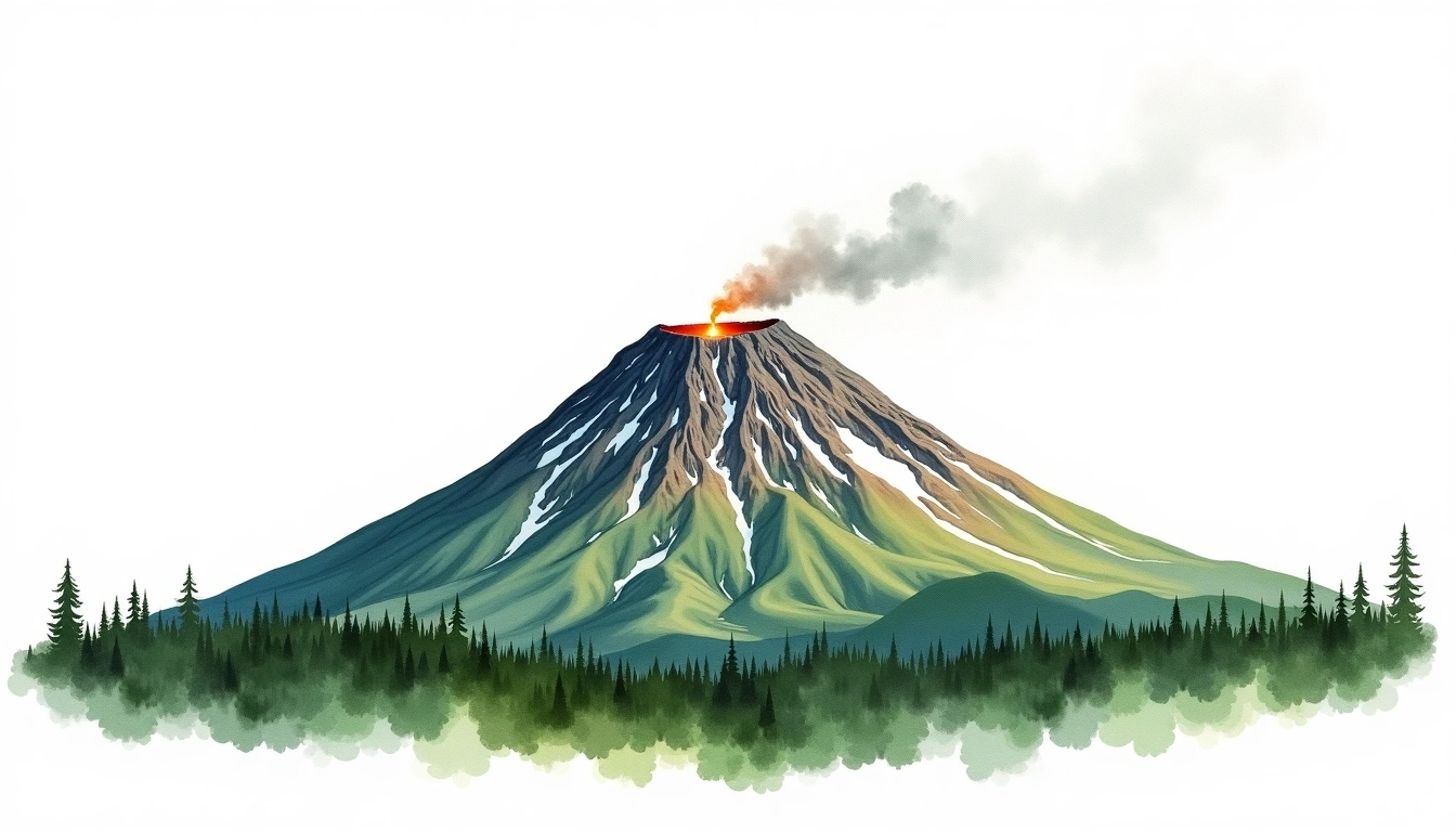 Mount St. Helens — 2,549m — United States — watercolor illustration