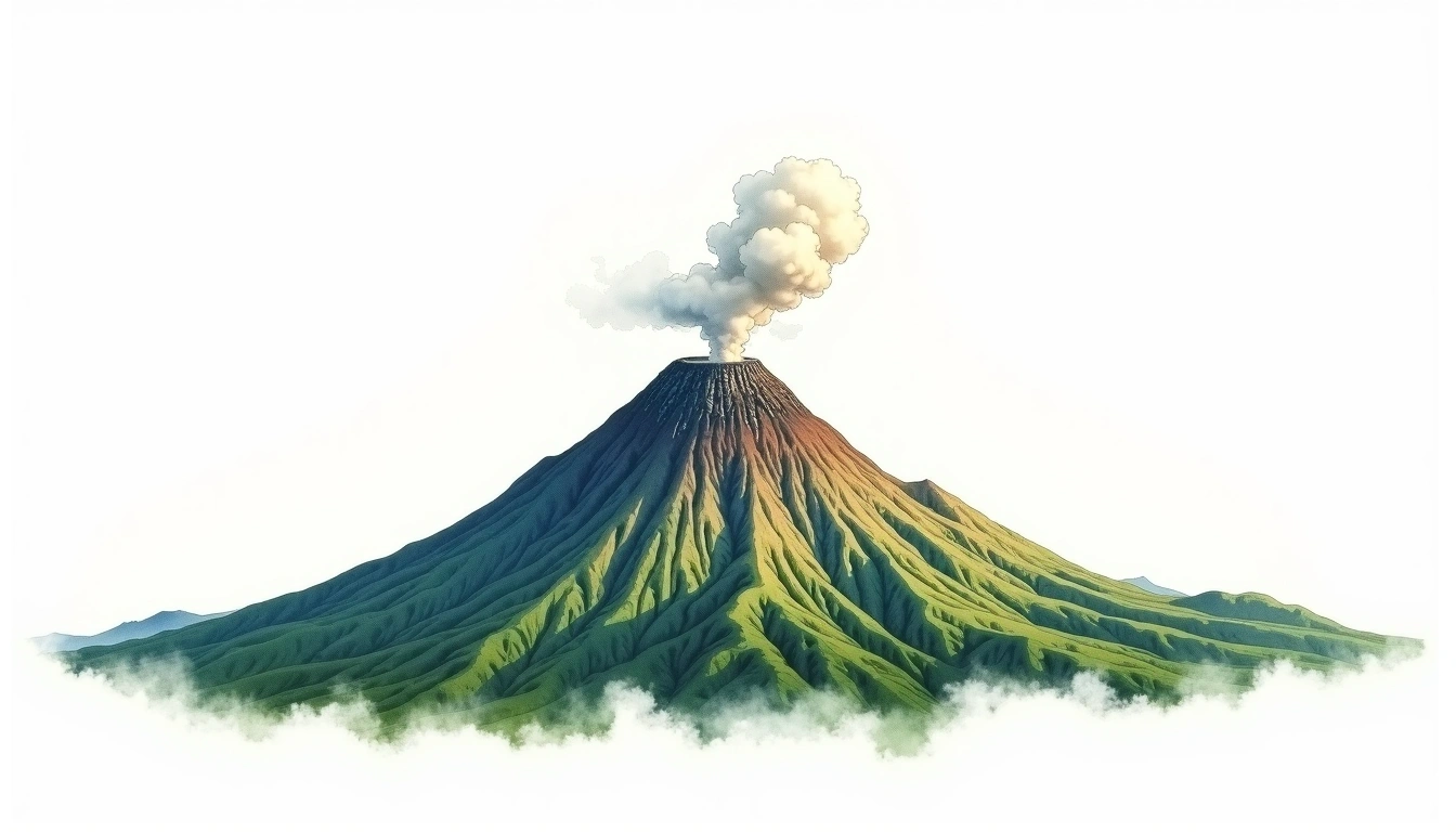 Mount Tambora — 2,850m — Indonesia — watercolor illustration