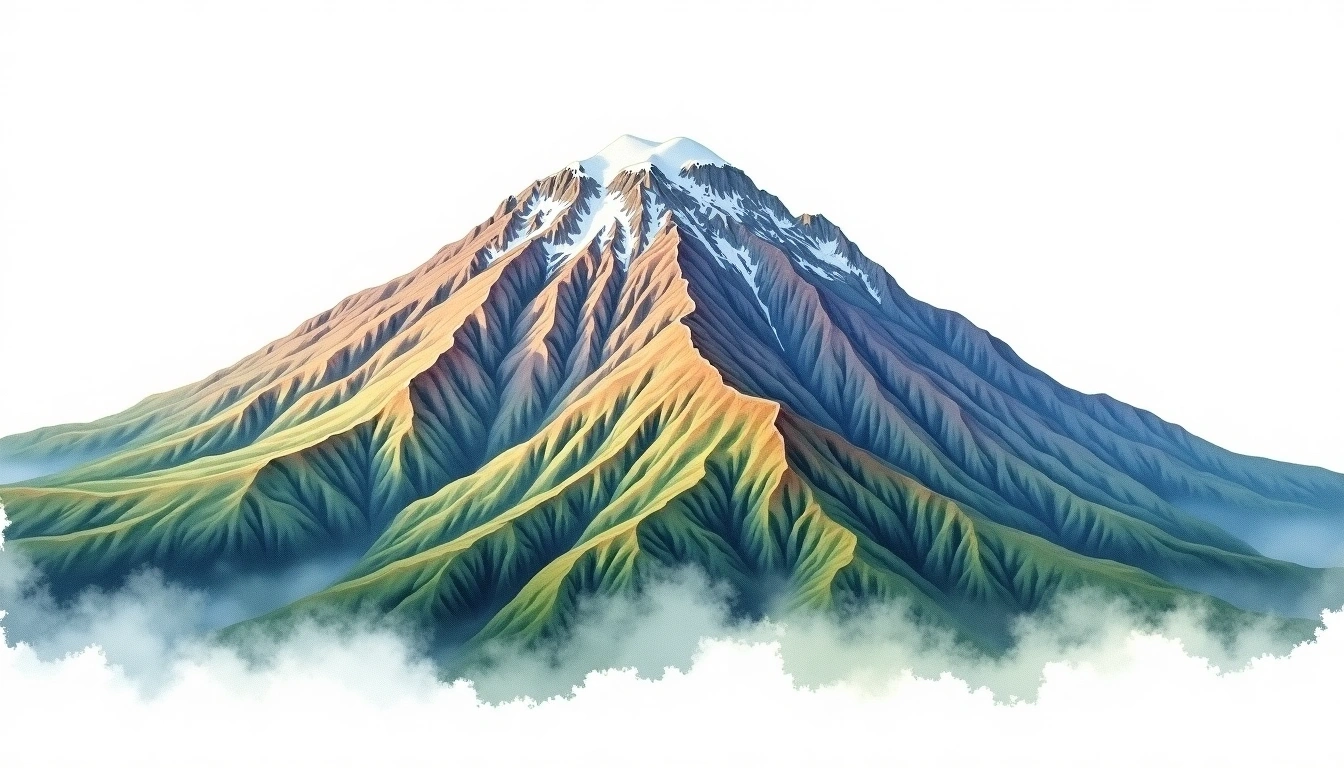 Mount Tapuae-o-Uenuku — 2,885m — New Zealand — watercolor illustration